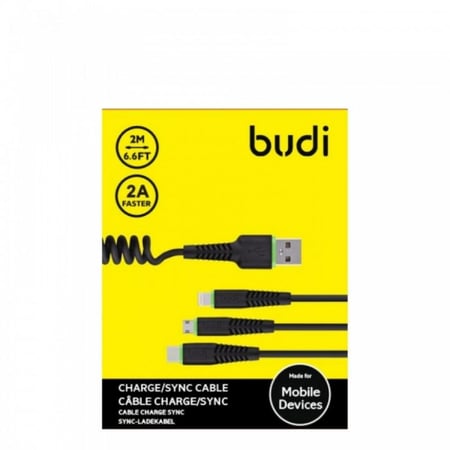 كابل بيانات بودى 3 في 1 آيفون لايتنينج مع كابل مايكرو سامسونج & Type-C ، 2A ، 1.4M ، M8J1150T3 أسود