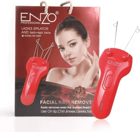 ماكينة إزالة الشعر الكهربائية Precision Ware ENZO EN-6089 لإزالة شعر الجسم والوجه بخيوط قطنية للنساء، إزالة الشعر بدقة مع نتائج لطيفة وفعالة، 220-240 فولت، أحمر، إصدار عالمي