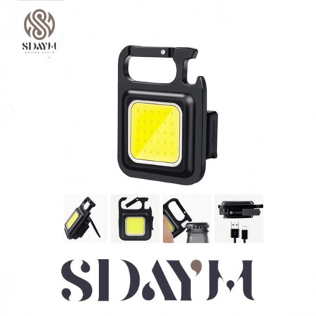 مصباح يدوي صغير 800 لومن فائق السطوع قابل لاعادة الشحن والحمل بـ4 اوضاع اضاءة، خفيف الوزن بدعامة قابلة للطي وفتاحة زجاجات وقاعدة مغناطيسية، للتخييم والصيد والمشي، يعلق في سلسلة المفاتيح من بروتون