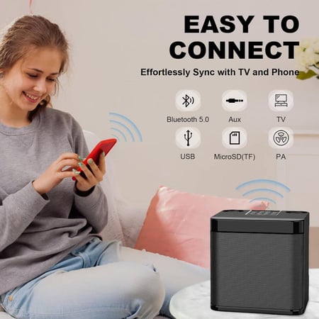 جهاز كاريوكي مع ميكروفونين لاسلكيين UHF للبالغين والاطفال من فول لايف بنظام مكبر صوت بلوتوث بي ايه محمول مع صدى وقصة صوتية للحفلات المنزلية والاجتماعات والزفاف والكنيسة والنزهات (اسود)