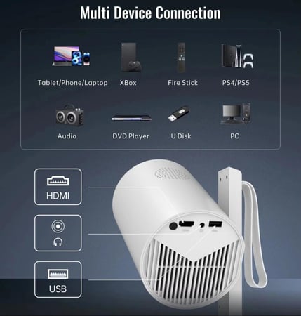 بروجكتر ذكي اندرويد ببطارية وسماعة شاحن تايب سي