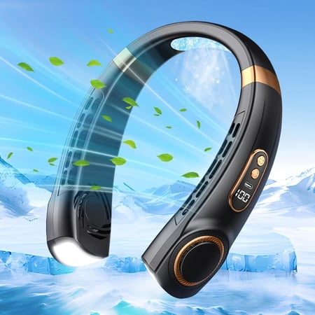 مكيف هواء للرقبة، مروحة رقبة محمولة ببطارية سعة 4000 مللي أمبير في الساعة، مروحة بورنيول شخصية USB بدون ريش وقابلة لإعادة الشحن مع 5 سرعات وشاشة ال اي دي للسفر والأماكن الداخلية من نيكومي (أسود)