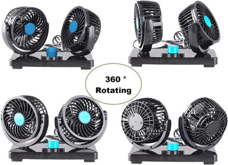 مروحة سيارة كهربائية بسرعتين 12 فولت قابلة للدوران 360 درجة قابلة للتعديل مزدوجة الراس للتبريد التلقائي - قوية وهادئة بسرعتين لتغيير الهواء في الصيف ودوران...