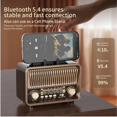 راديو محمول ايه ام اف ام اس دبليو بلوتوث يعمل ببطارية قابلة لاعادة الشحن، يدعم بطاقة TF ومشغل AUX USB، مكبر صوت بلوتوث للمنزل/الخارج