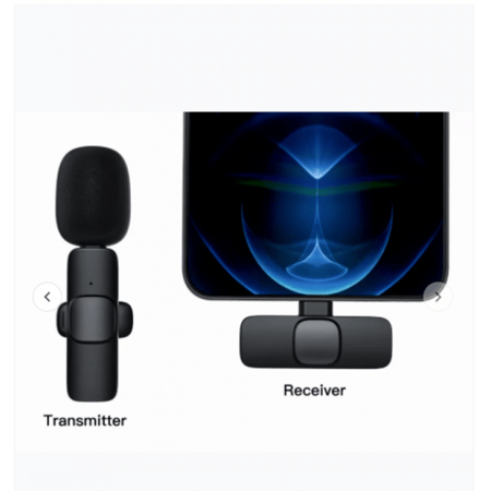 ميكروفون لافالير لاسلكي ، قابل للتشغيل ، لا حاجة إلى تطبيق ، مناسب للهواتف المحمولة بواجهة من النوع C والإضاءة باللون الأسود