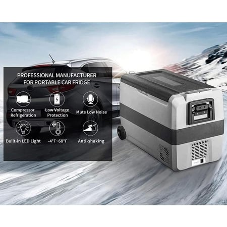 ثلاجة 60 لتر مع سلال محمولة 12 فولت 24 فولت صندوق تبريد كهربائي للتخييم و سيارة و شاحنة مقبس قارب USB / شريط تلسكوبي / عجلات