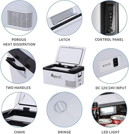 صندوق تبريد كهربائي صغير من البيكول K18 سعة 18 لتر بجهد 12 فولت مع وصلة USB للسيارة والشاحنة والقارب والمركبات الترفيهية والمقبس، -20 درجة مئوية - 20 درجة مئوية