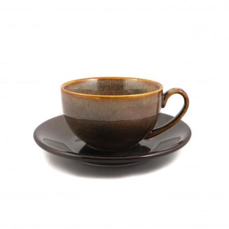 كوب وطبق حامل بلون بني متدرج