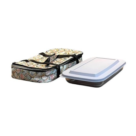 صينية زجاج بغطاء سيلكون وشنطة حافظة