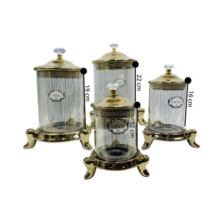 طقم علب بهارات زجاجية أرجل ذهبي