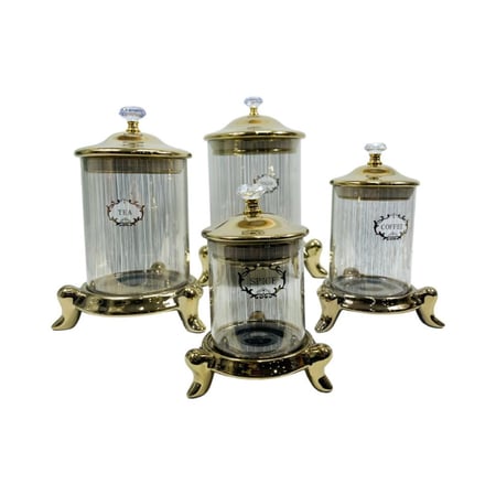 طقم علب بهارات زجاجية أرجل ذهبي