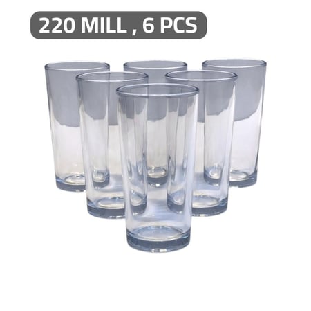 كاسات زجاج سادة 6 قطع 220 ملل
