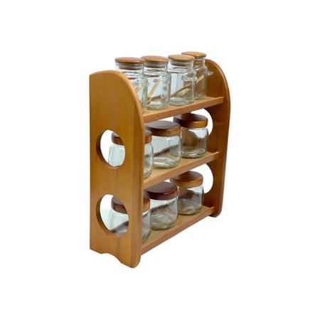 طقم علب بهارات زجاج خشبي