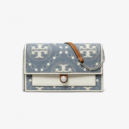 T MONOGRAM DENIM WALLET CROSSBODY