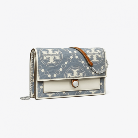T MONOGRAM DENIM WALLET CROSSBODY