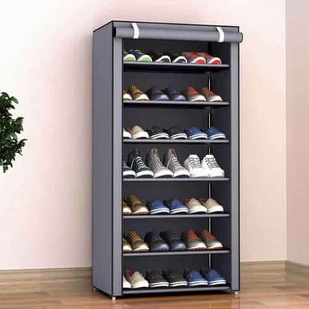 جزامة أحذية قماش 7 طبقات لتنظيم الأحذية مع غطاء سحاب للحماية من الغبار