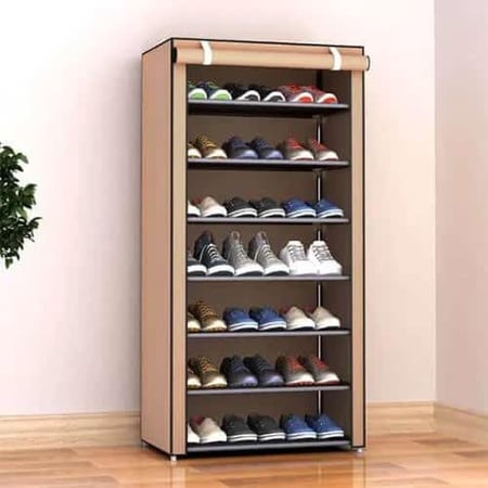 منظم أحذية قماش 7رفوف لتنظيم الأحذية مع غطاء سحاب للحماية من الغبار