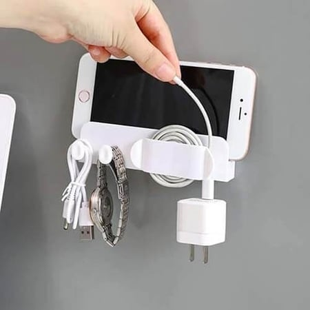 حامل جوال جداري لاصق ومنظم اسلاك مفيد لتسهيل شحن الأجهزة الذكية