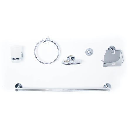 طقم اكسسوارات حمام كامل اللون فضي  ( 6 قطع )
