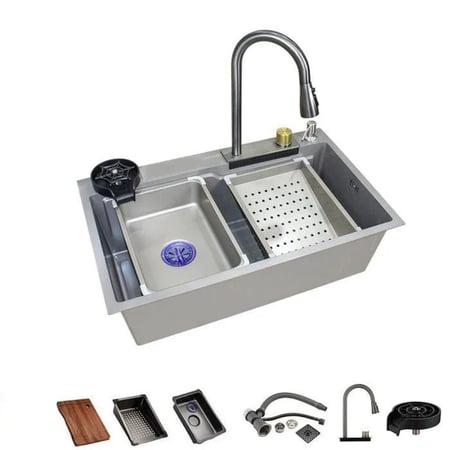 مجلي مقاس ( 82 ) مطبخ ستانلس ستيل + حماية نانو لون اسود