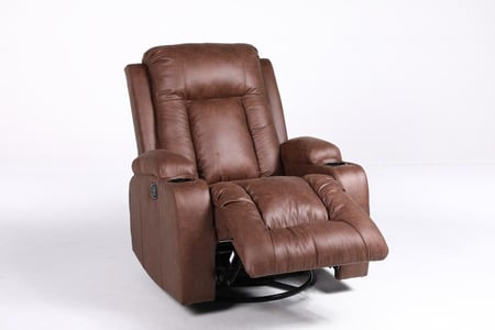 ذا لاونجر The Lounger قماش فايبر (شاموا) بني - كرسي استرخاء دوار هزاز مع حامل أكواب