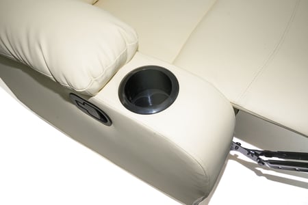 كرسي استرخاء جلد بيج ثابت مع حامل أكواب من كوزي صوفا