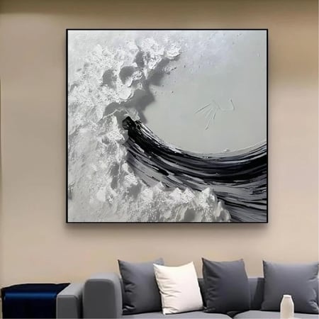 لوحة كانفس فن تجريدي (طباعة + عمل يدوي)