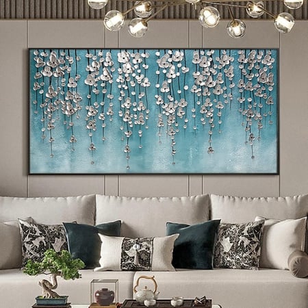 لوحة فن تجريدي بلون سماوي