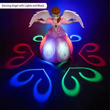 دمية الملاك الراقصة الموسيقية مع أضواء LED 3D، موسيقى ودوران 360° - لعبة الجنية الموسيقية الكهربائية بامب آند جو للأطفال