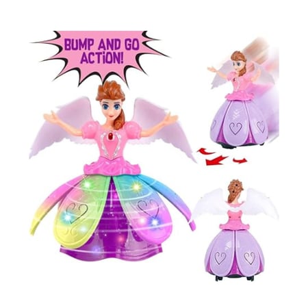 دمية الملاك الراقصة الموسيقية مع أضواء LED 3D، موسيقى ودوران 360° - لعبة الجنية الموسيقية الكهربائية بامب آند جو للأطفال