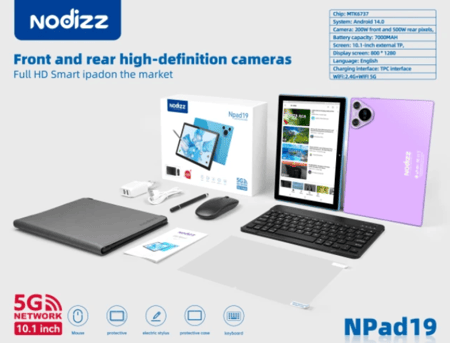 Nodizz Npad 19 Android 14.0 5G Support 12GB RAM 512GB ROM 10.1inch Display 7000mAh Battery Tablet Blue Color