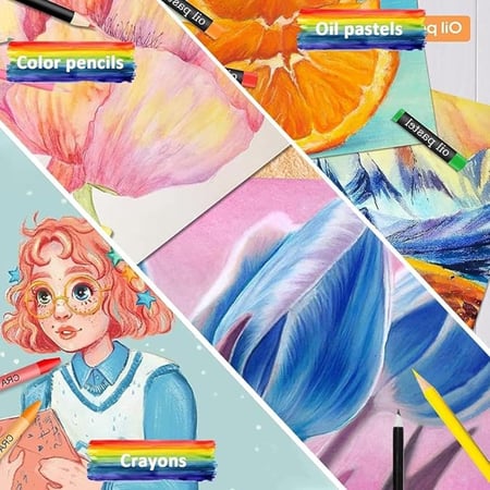 علبة أقلام تلوين، شمع، وألوان ماركر
