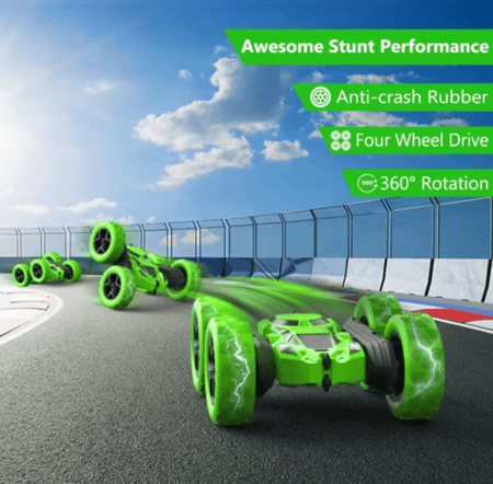 لعبة سيارة تحكم عن بُعد RC، سيارة استعراض مزدوجة الجوانب بتدوير 360°، سيارة قابلة لإعادة الشحن بسرعة عالية 2.4 جيجاهرتز، سيارة سباق بعجلات 4WD للطرق الوعرة، سيارة بتشوه ثلاثي الأبعاد 1:24، هدية رائعة للأطفال.