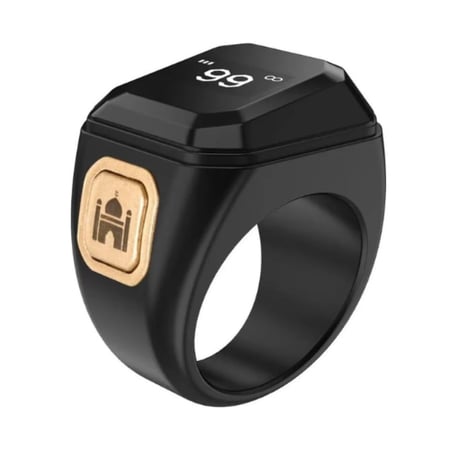 خاتم تسبيح وذكر ذكي 20 ملم | خاتم تسبيح وذكر بتذكير بمواقيت الصلاة، شاشة OLED، عداد تسبيح ذكي مقاوم للماء (أسود)