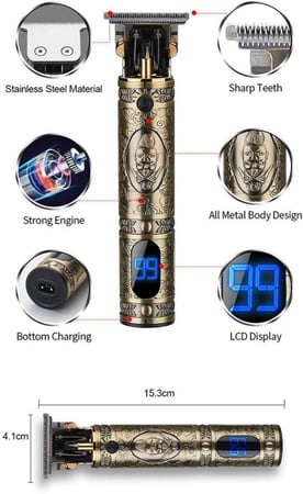 Mens Hair Clippers, Cordless All Metal Electric Hair Trimmer With LCD Display, Rechargeable Beard Trimmer With 3 Attachments, For Men Kids Baby Stylists Barber,Copper