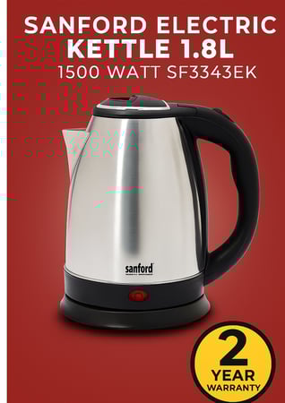 Sanford Electric Kettle 1.8 Liters, 1500 Watt, Stainless Steel - SF3343EK