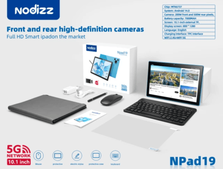 Nodizz Npad 19 Android 14.0 5G Support 12GB RAM 512GB ROM 10.1inch Display 7000mAh Battery Tablet Blue Color
