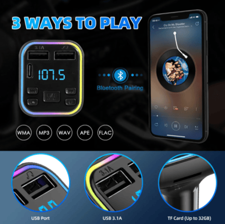 Syncwire Bluetooth 5.3 FM Transmitter Car Adapter 48W Wireless Radio Music Adapter