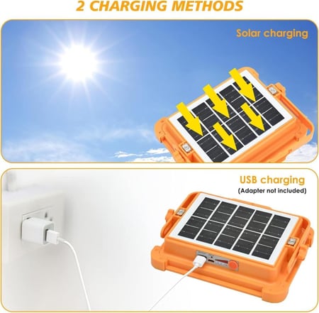Rechargeable LED Work Light with Solar Panel, Portable Outdoor Floodlight with Adjustable Brightness