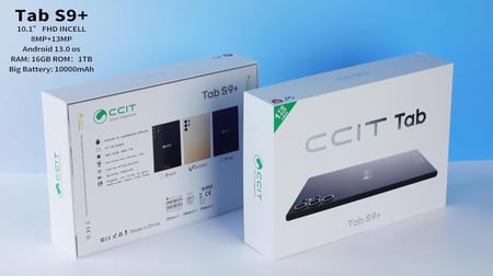 CCIT Tab S9+ Tablet 10.1 Inch FHD Android 13 Tablet PC 16GB RAM 1TB ROM 10000mAh Battery with Keyboard and Mouse (Black)