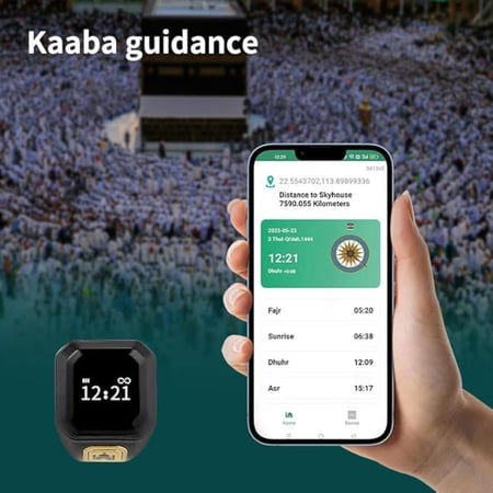 خاتم تسبيح وذكر ذكي 20 ملم | خاتم تسبيح وذكر بتذكير مواعيد الصلاة، شاشة OLED، عداد تسبيح ذكي مقاوم للماء (أسود)