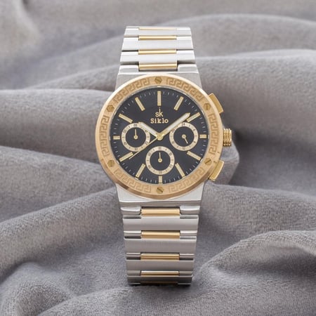 ساعة ستيل باللون الذهبي و الفضي ميناء أسود