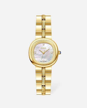 ساعة انيقة بتصميم فاخر باللون الذهبي صدفي ابيض