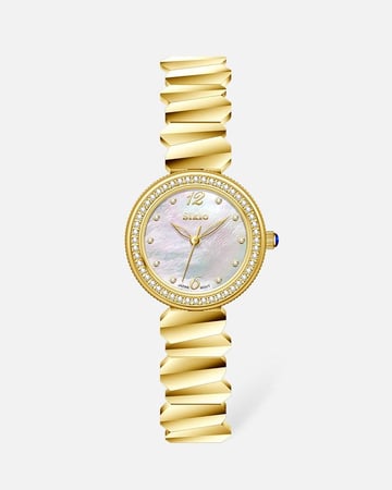 ساعة بتصميم هندسي باللون الذهبي ميناء ابيض