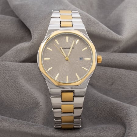 ساعة رجالية باللونين الذهبي والفضي