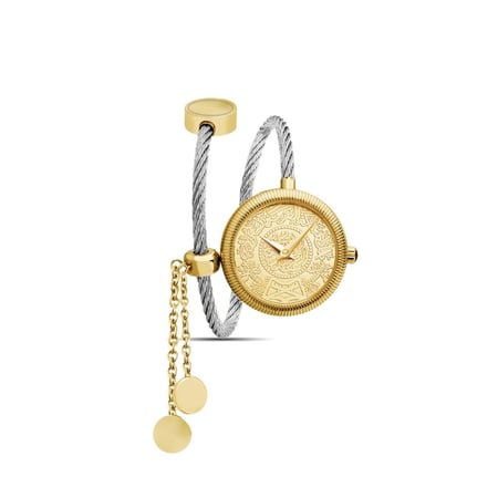 ساعة نسائية حصير باللون الذهبي الفضي  ميناء ذهبي..