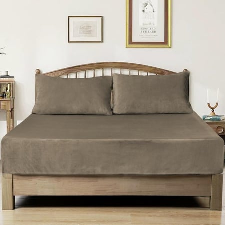 طقم شراشف مخملي ذو وجه واحد مفرد ونص - 3 قطع - رمادي داكن