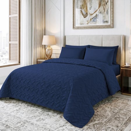 مفرش مضغوط مفرد - 3 قطع - سلسلة إلميرا - أزرق داكن