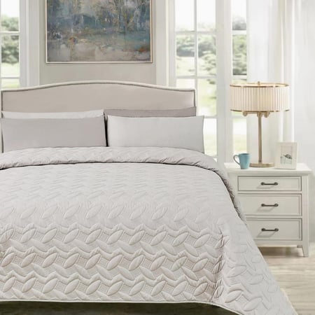 مفرش مضغوط قطن مفرد - 3 قطع - سلسلة ألبيانا - الرمادي الفضي