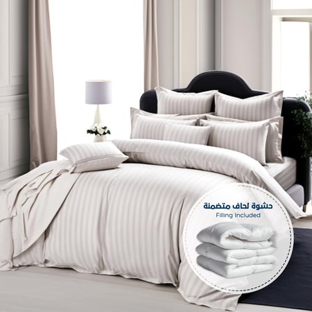 مفرش فندقي مفرد مع الحشوة القابلة للنزع - 5 قطعة - الرمادي الفضي